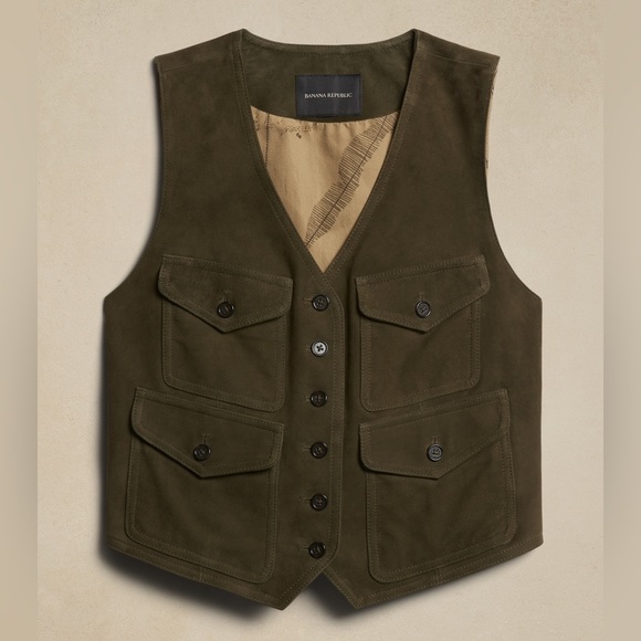 ISO BANANA REPUBLIC “THE SUEDE RIDING VEST” IN OLIVE GREEN - Picture 2 of 2